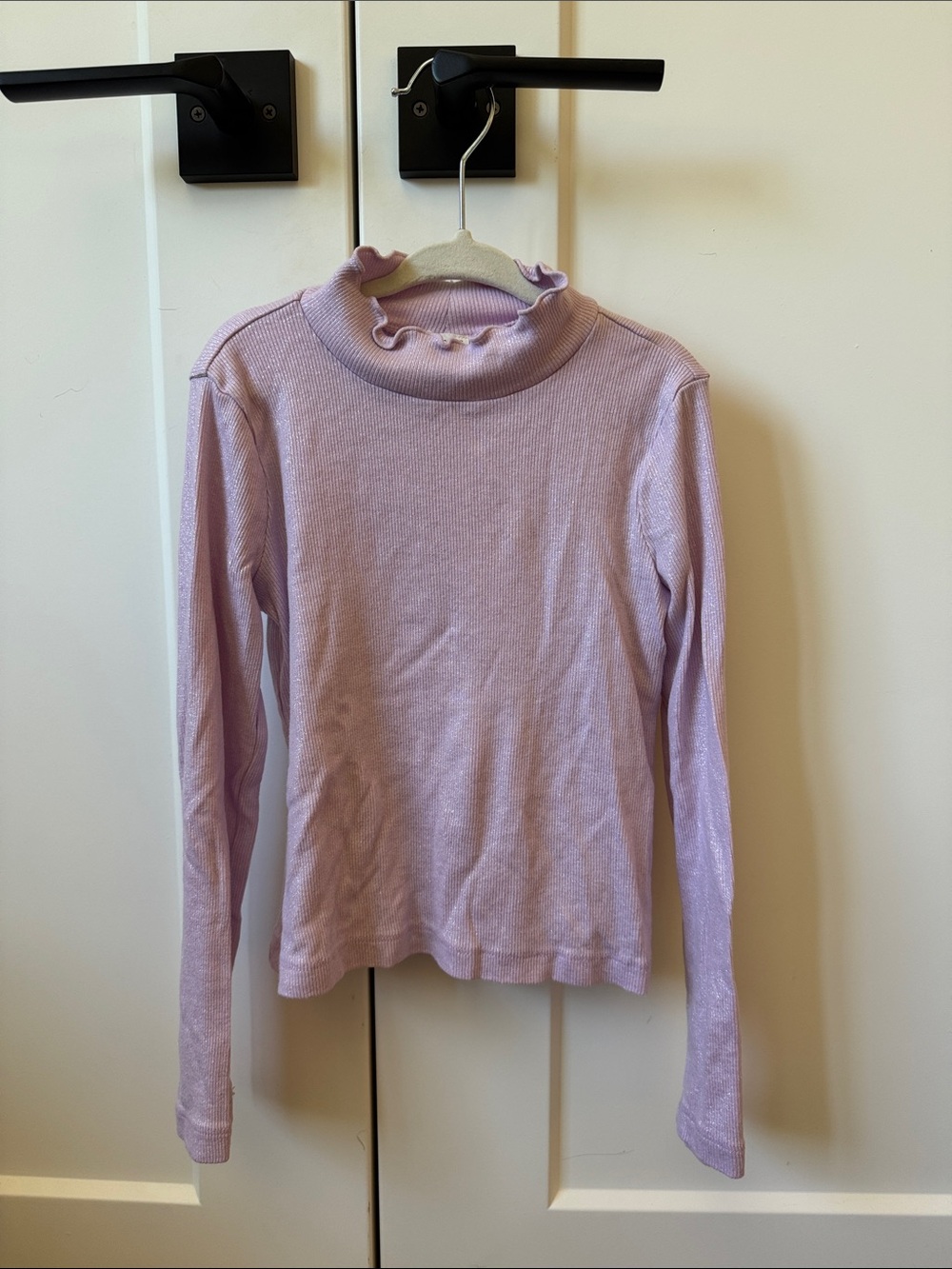 Lilac Shimmer Ruffle Neck Long Sleeve Shirt